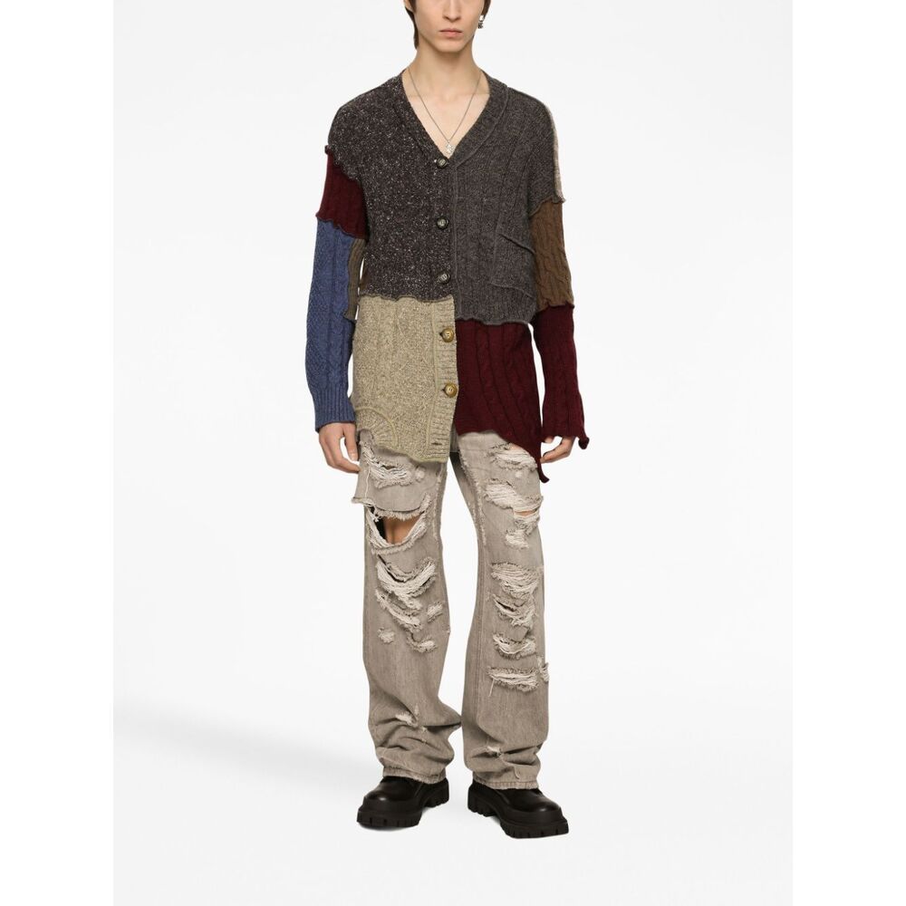 Dolce & Gabbana Patchwork Distressed Cardigan In Black
