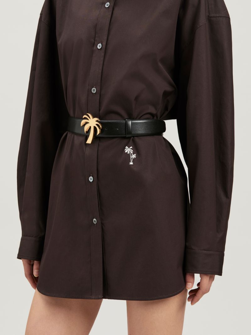 Palm Angels Palm-embroidery Cotton Shirt In Black