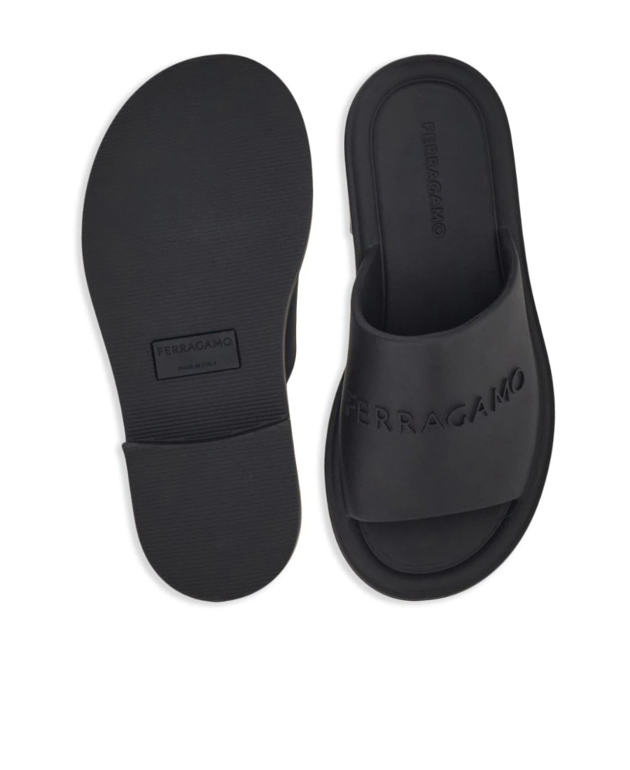 Ferragamo Guione Slide Sandal In Black