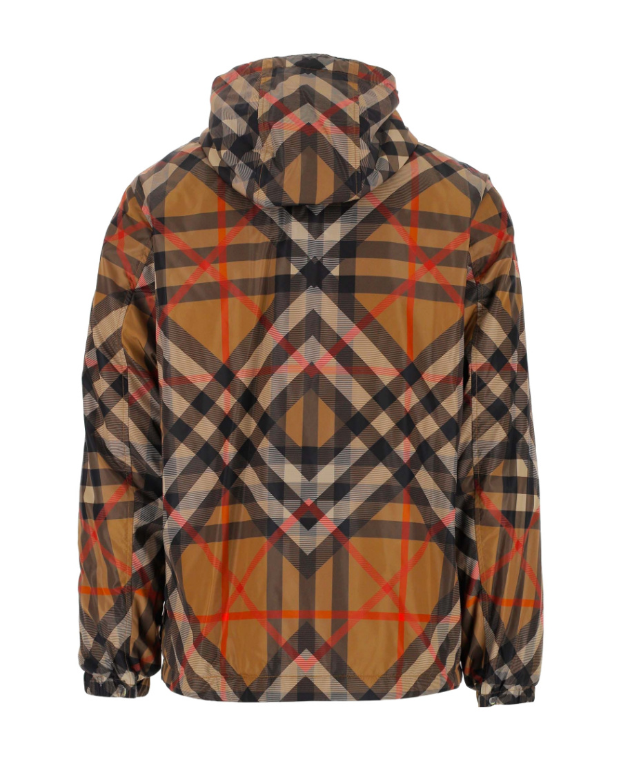Burberry Plaid Drawstring Hooded Jacket In Brown