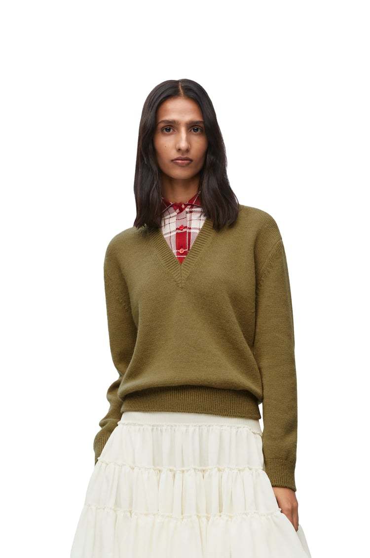 Loewe Wool Plaid Jacquard Sweater In Green