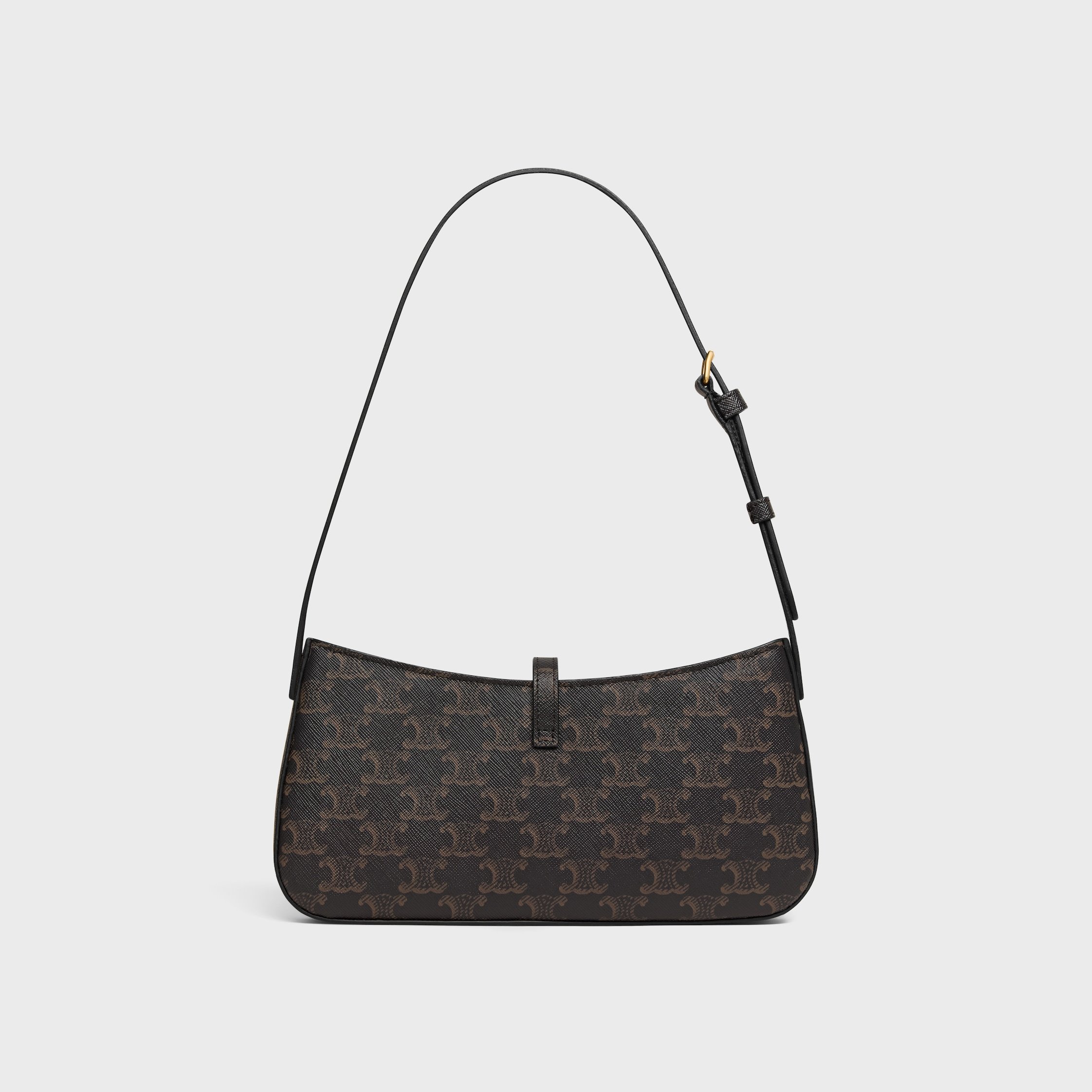 Celine Tina Shoulder Bag In Triomphe Canvas In Black
