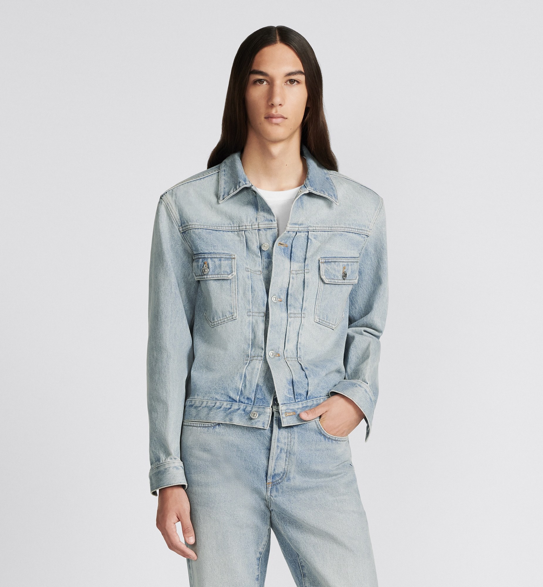 Dior Button Long-sleeved Denim Jacket In Gray