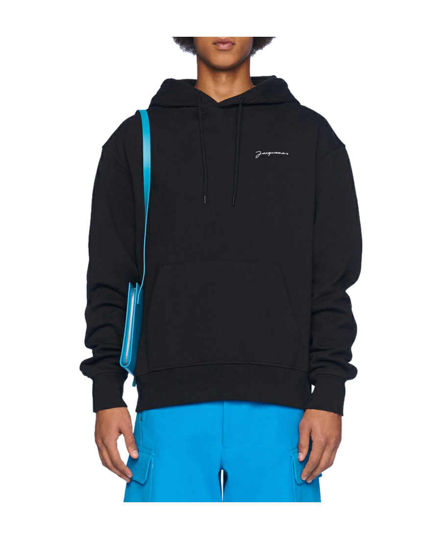 Jacquemus The Gros Grain Cropped Hooded Sweatshirt In Black