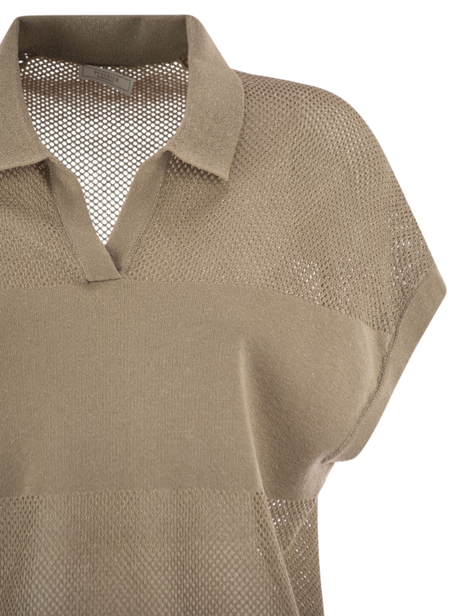 Peserico Women Tricot Polo Shirt In Pure Cotton Crepe Yarn In Brown