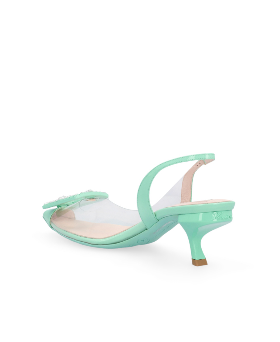 Roger Vivier Virgule Strass Buckle Slingback Pumps In Pvc In Green