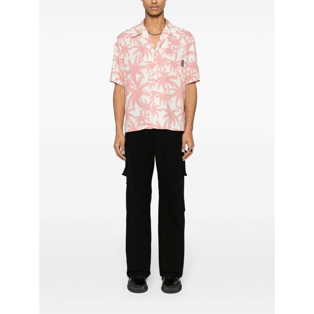 Palm Angels Bowling Shirt With Palms Motif In Pink