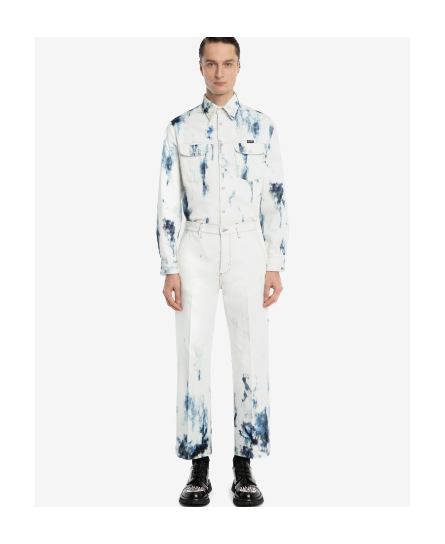 Alexander Mcqueen Print Hem Straight Jeans In White