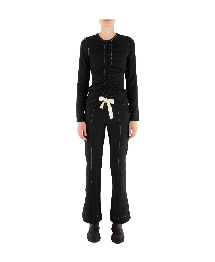 Ganni Jacquard Flared Trousers In Black