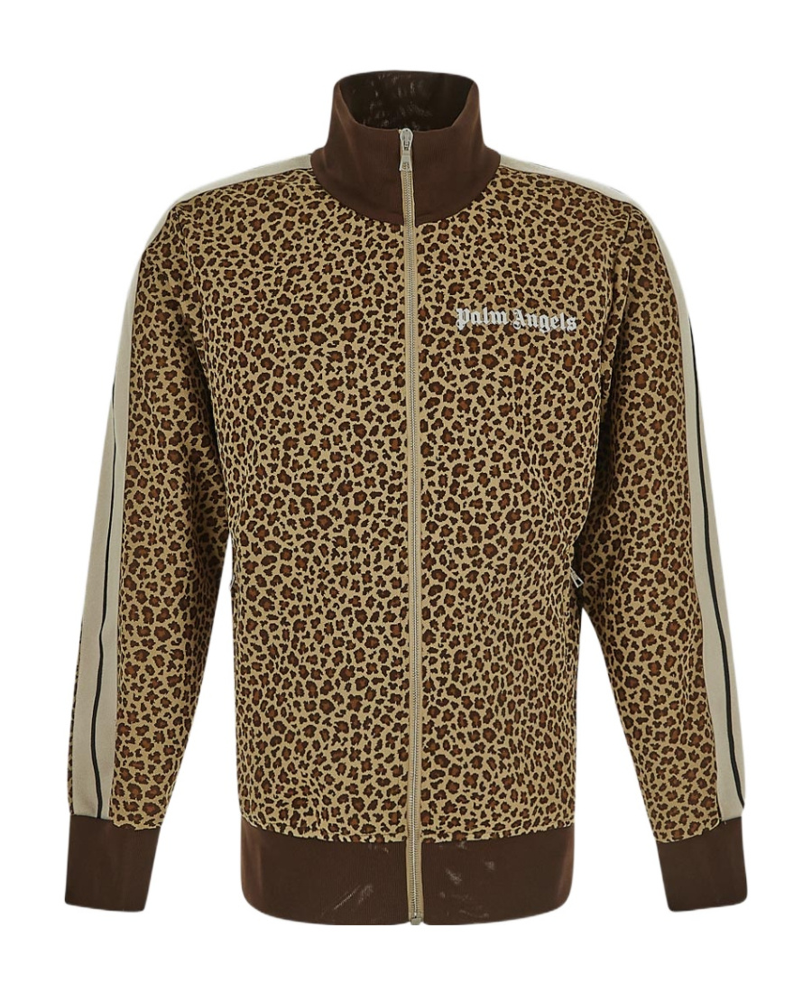 Palm Angels Leopard Jacquard Zipped Jacket In Brown