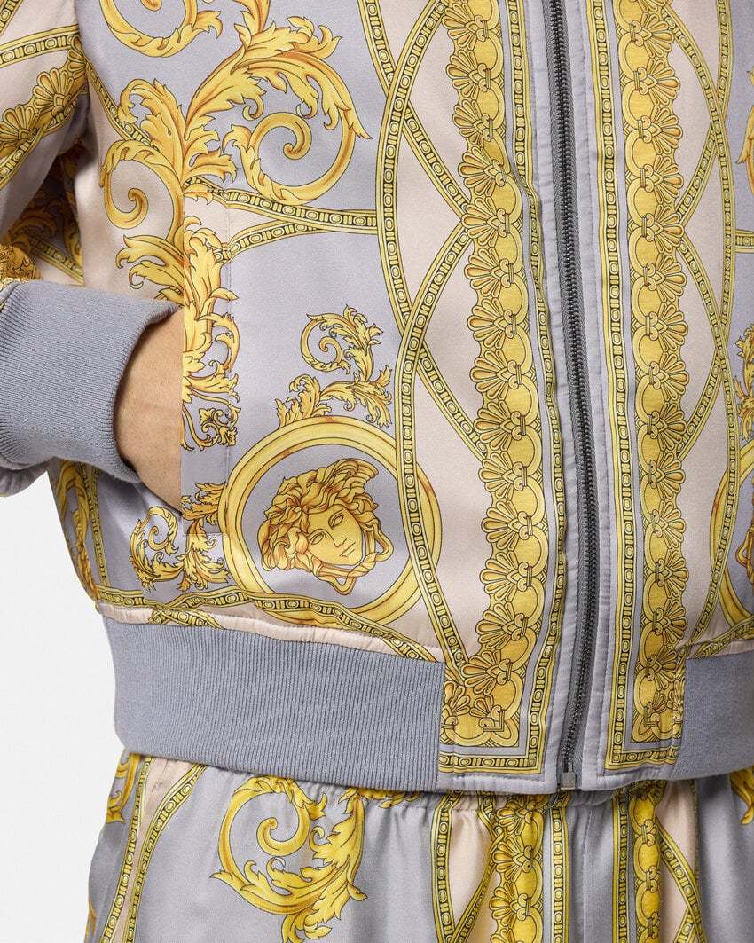 Versace Baroque-pattern Print Bomber Jacket In Nude