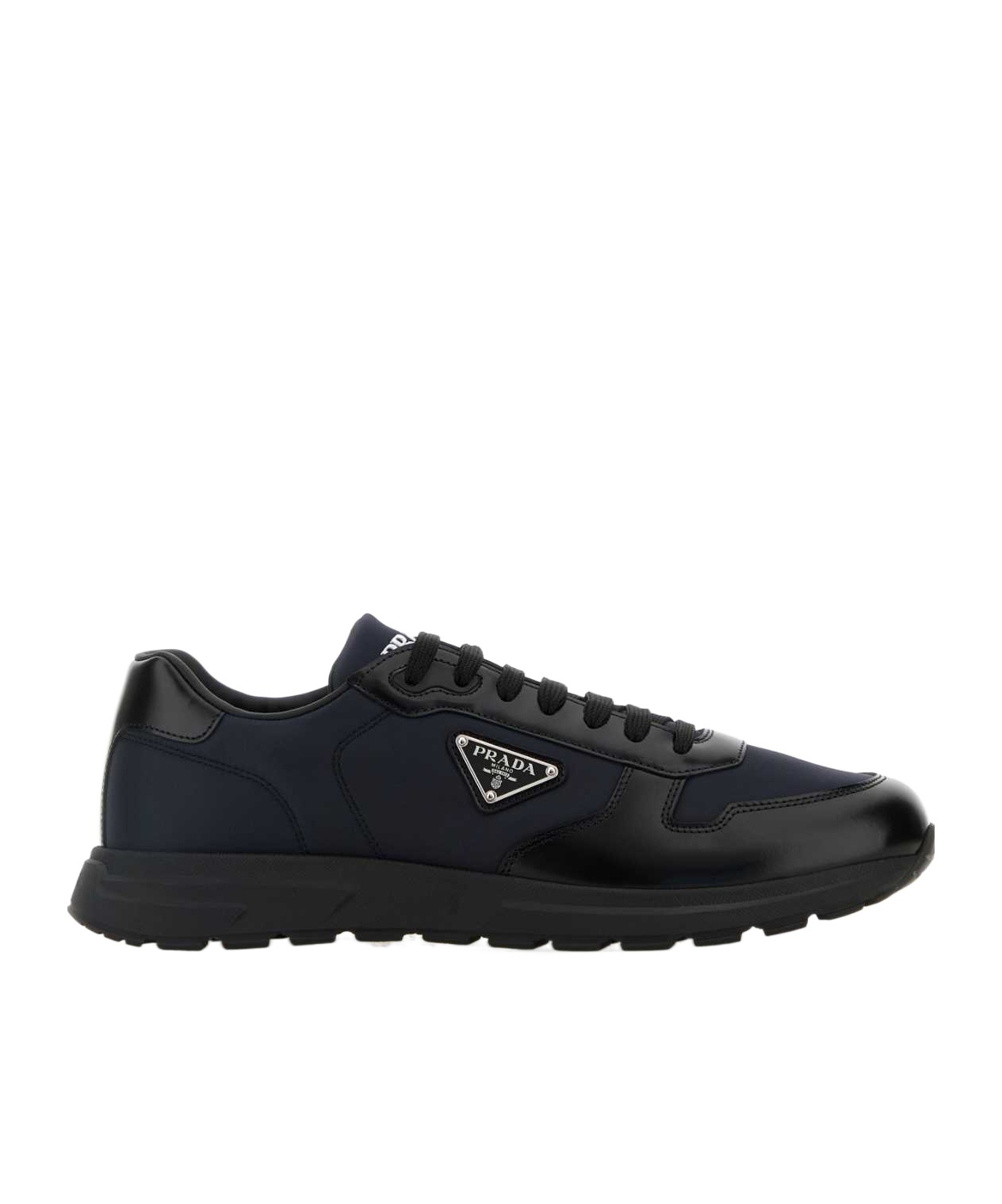 Prada Leather Sneakers With Embellished Inserts And Padded Ankle
