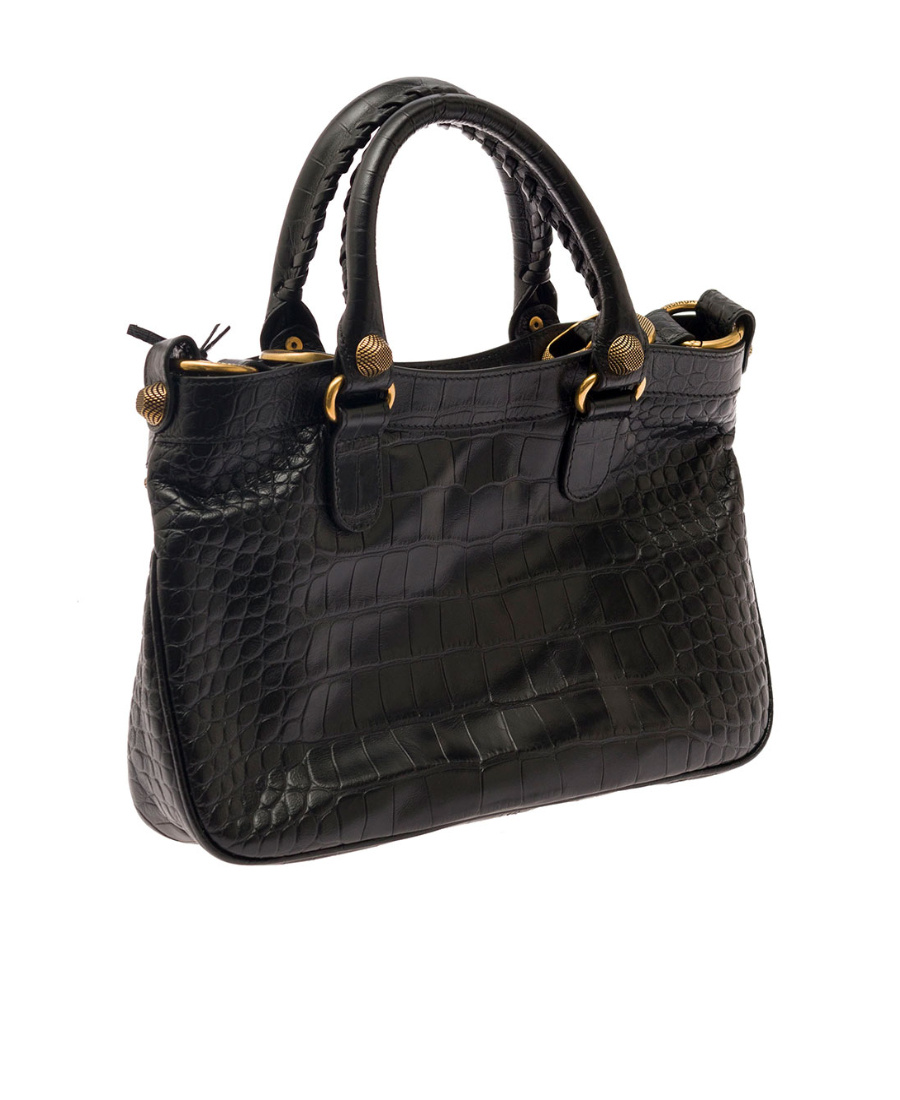 Balenciaga Green Leather Shoulder Handbag With Magnetic Closure And Metal Details In Black