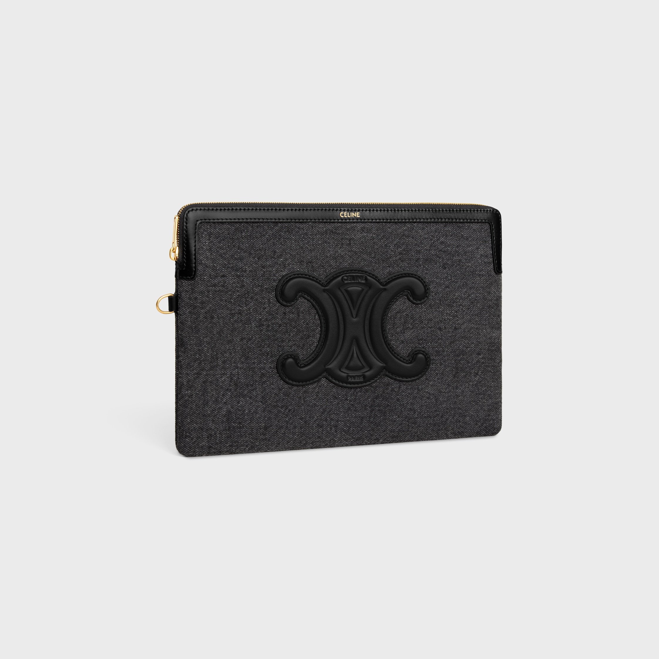 Celine Small Pouch With Strap Cuir Triomphe In Denim In Gray
