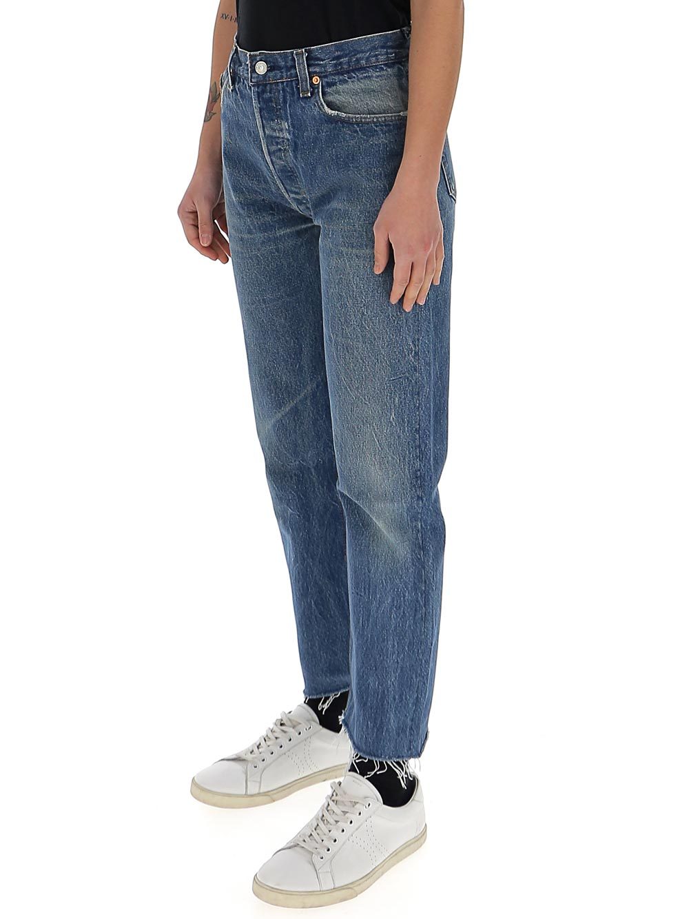 Shop Re/done Stove Pipe Cropped Jeans In Blue