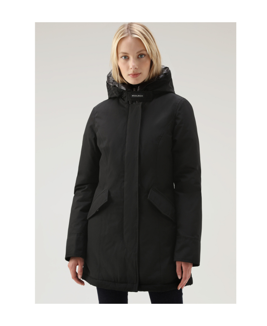 Woolrich Artic Parka Jacket Woman Puffer Midnight Blue Size L Cotton In Black