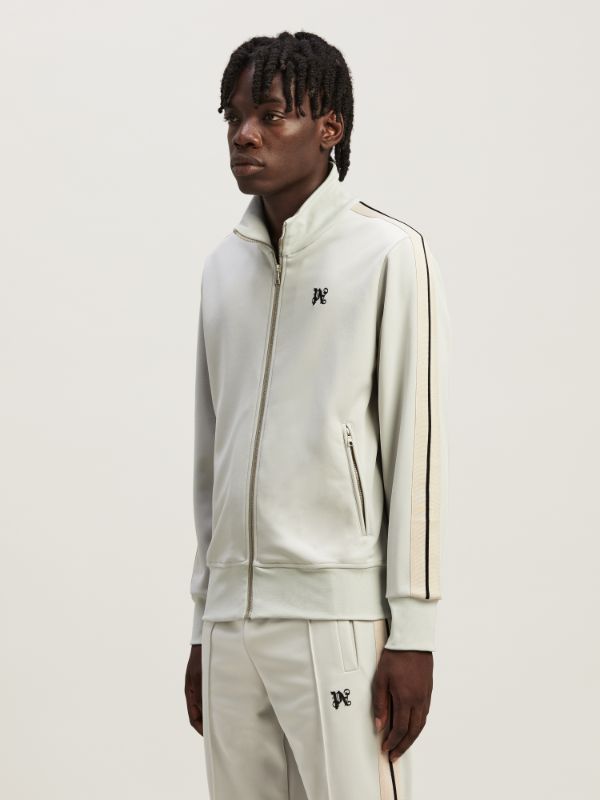 Palm Angels Monogram Embroidered Zipped Jacket In White
