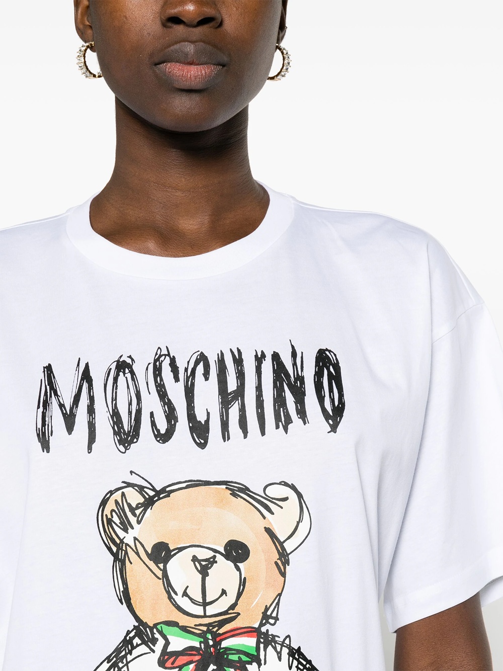Moschino Hand Drawn Teddy Bear Logo T-shirt In White