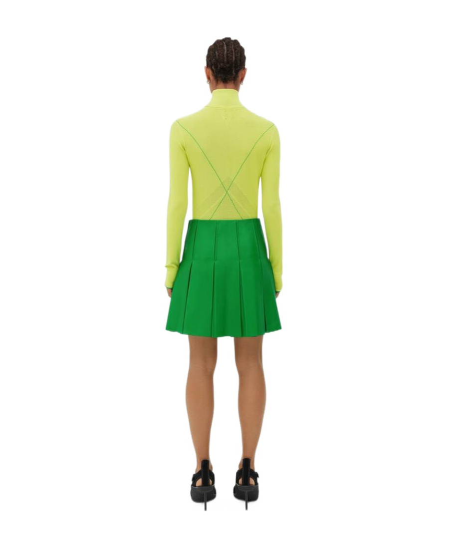 Bottega Veneta Green Leather Skirt In Green