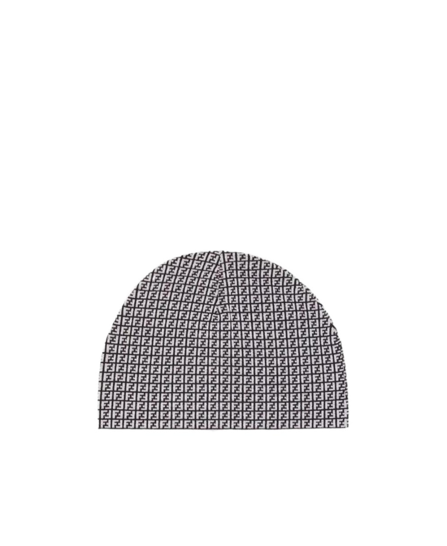 Fendi Monogram-pattern Wool Beanie In Gray