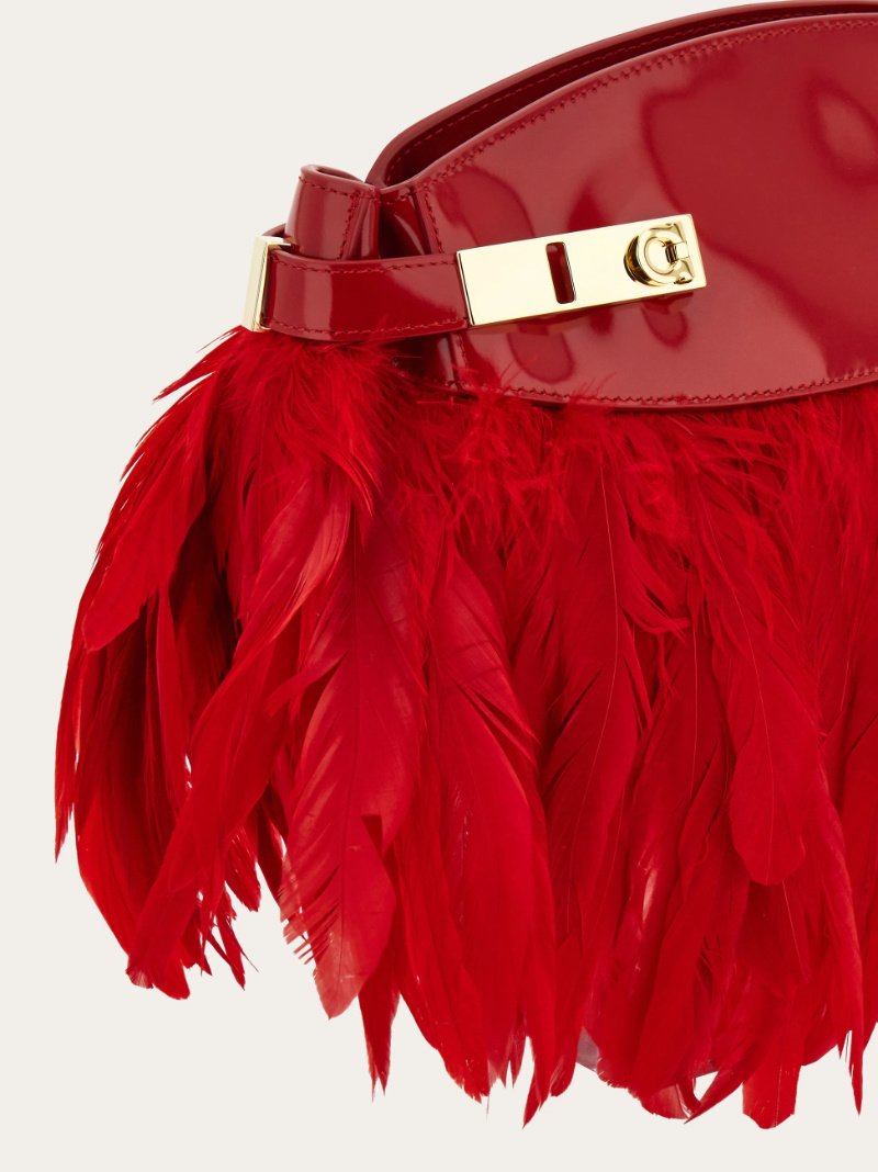 Ferragamo Hug Soft Crossbody Bag With Feathers (xs) In Red