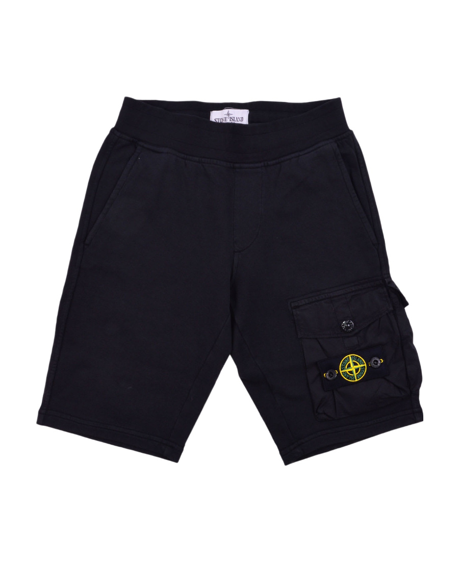 Stone Island Compass-motif Cotton Shorts In Black