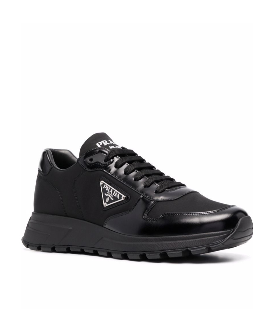 Prada Downtown Nappa Leather And Nylon Sneakers In Black