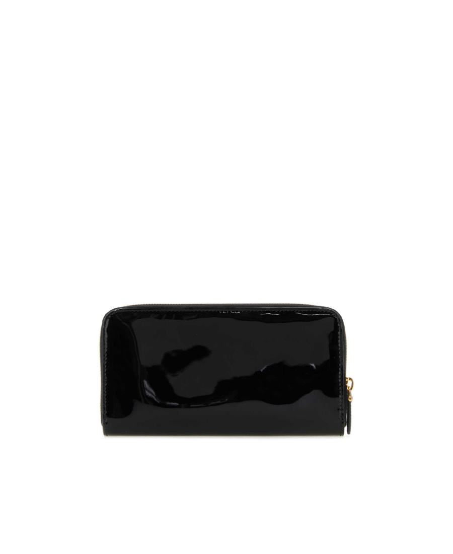Prada Enamel Triangle Logo Leather Wallet In Black