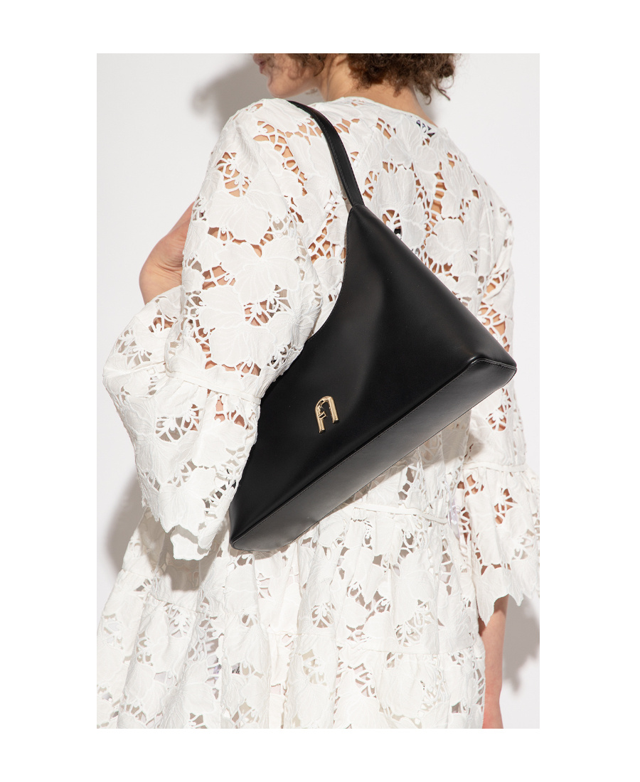 Furla Logo-plaque Leather Shoulder Bag In Black