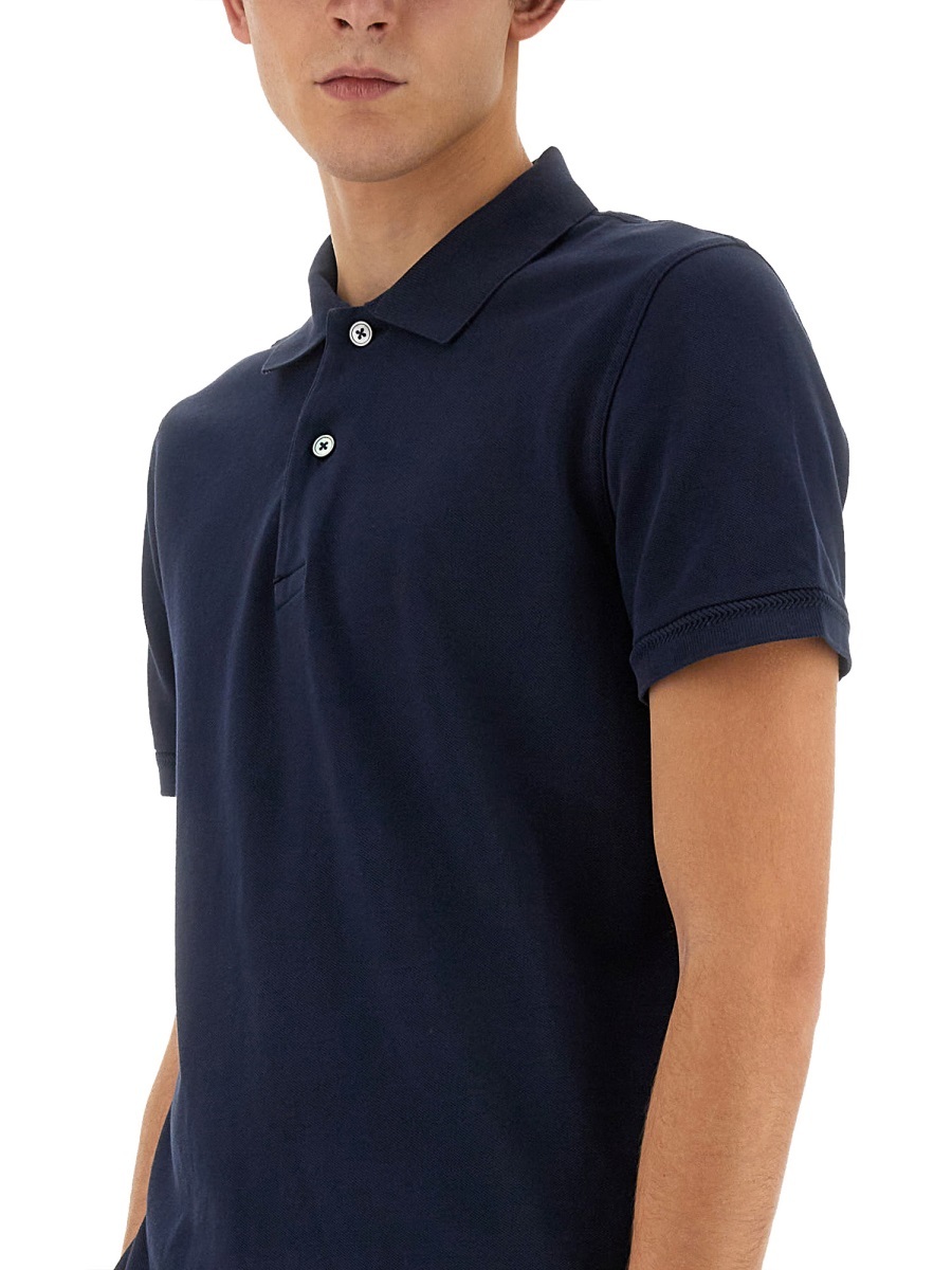 Tom Ford Blue Polo T-shirt With Embroidered Tone On Tone Logo In Cotton Man In Black
