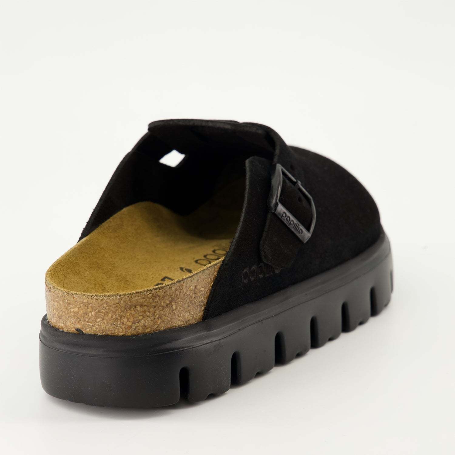 Birkenstock Boston Chunky Suede Leather Sandal In Black In Nero