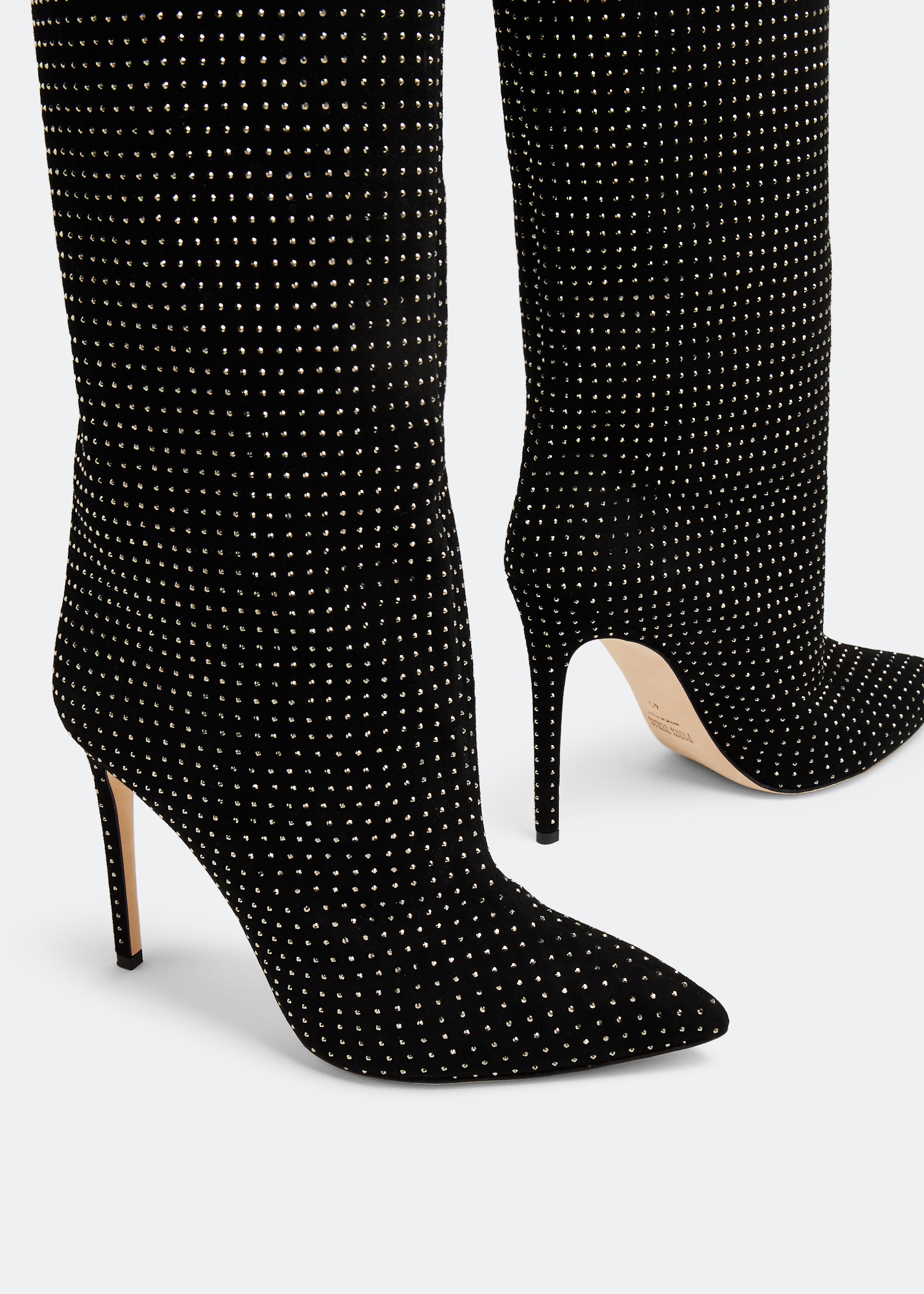 Paris Texas Holly Crystal-embellished Suede Knee Boots In Black