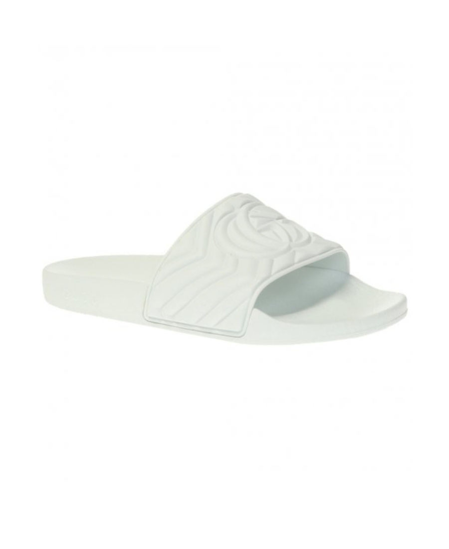 Gucci Matelassé Rubber Pool Slides In White