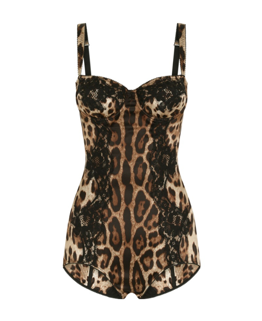 DOLCE & GABBANA LACE-EMBELLISHED LEOPARD BODYSUIT