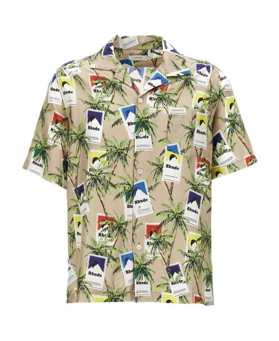 Rhude Cigarette Print Button Up In Nude