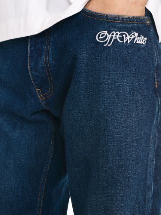 Shop Off-white Script Tapered Jeans In Blue