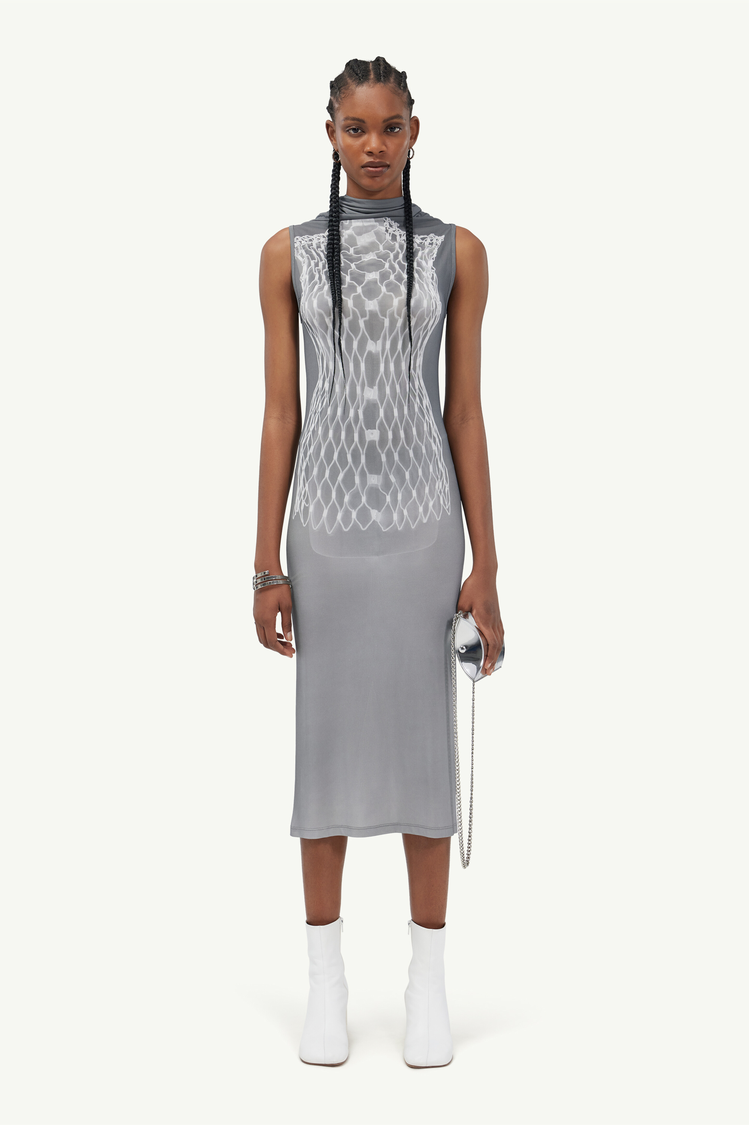 Mm6 Maison Margiela Midikleid Mit Grafischem Print In Gray
