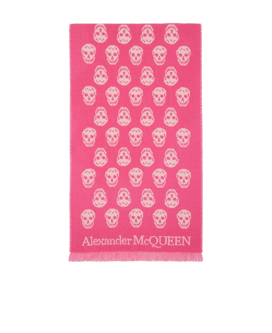 Alexander Mcqueen Skull-print Wool Scarf In Pink