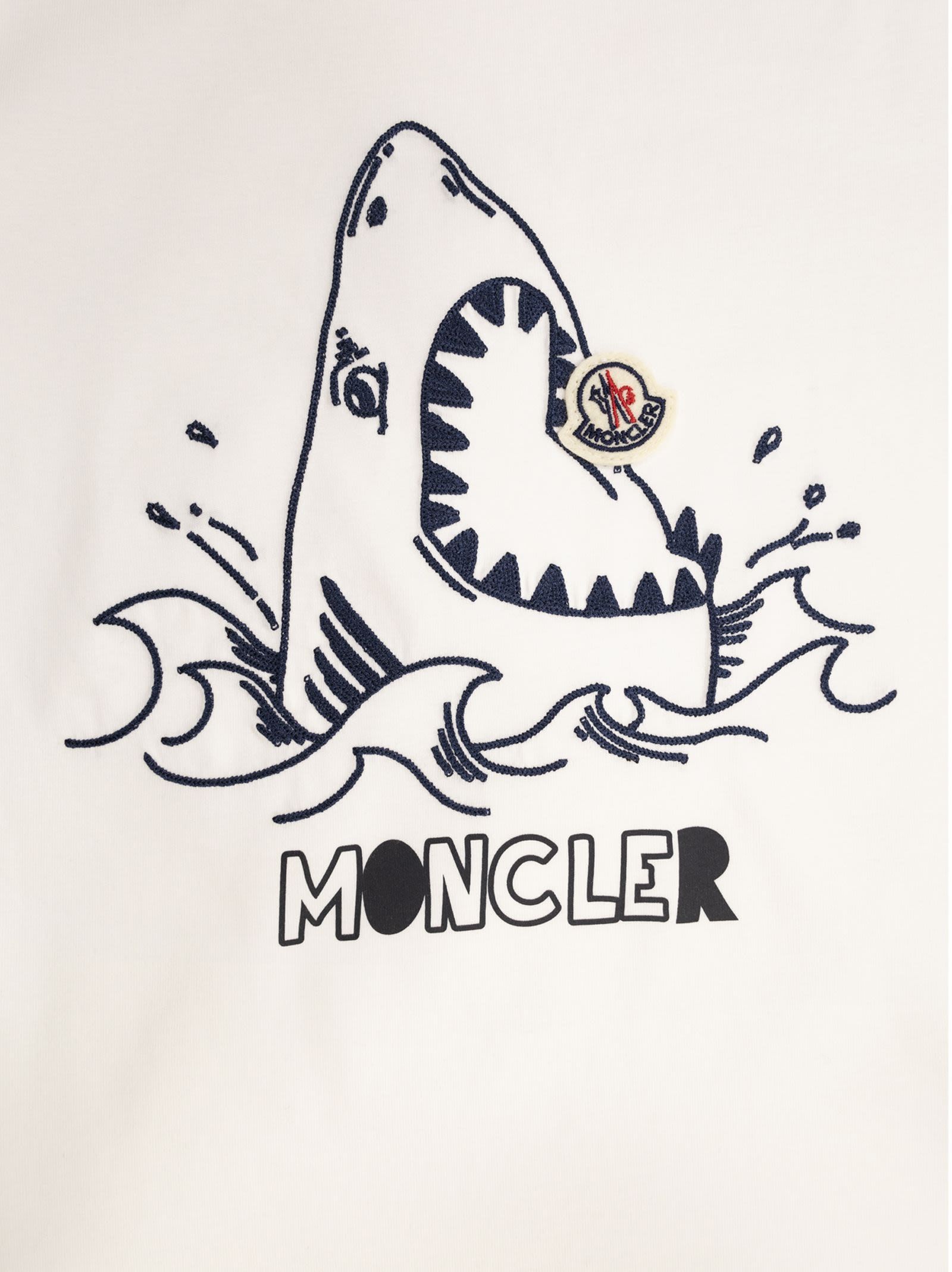 Moncler Logo Shark Cotton T-shirt In White