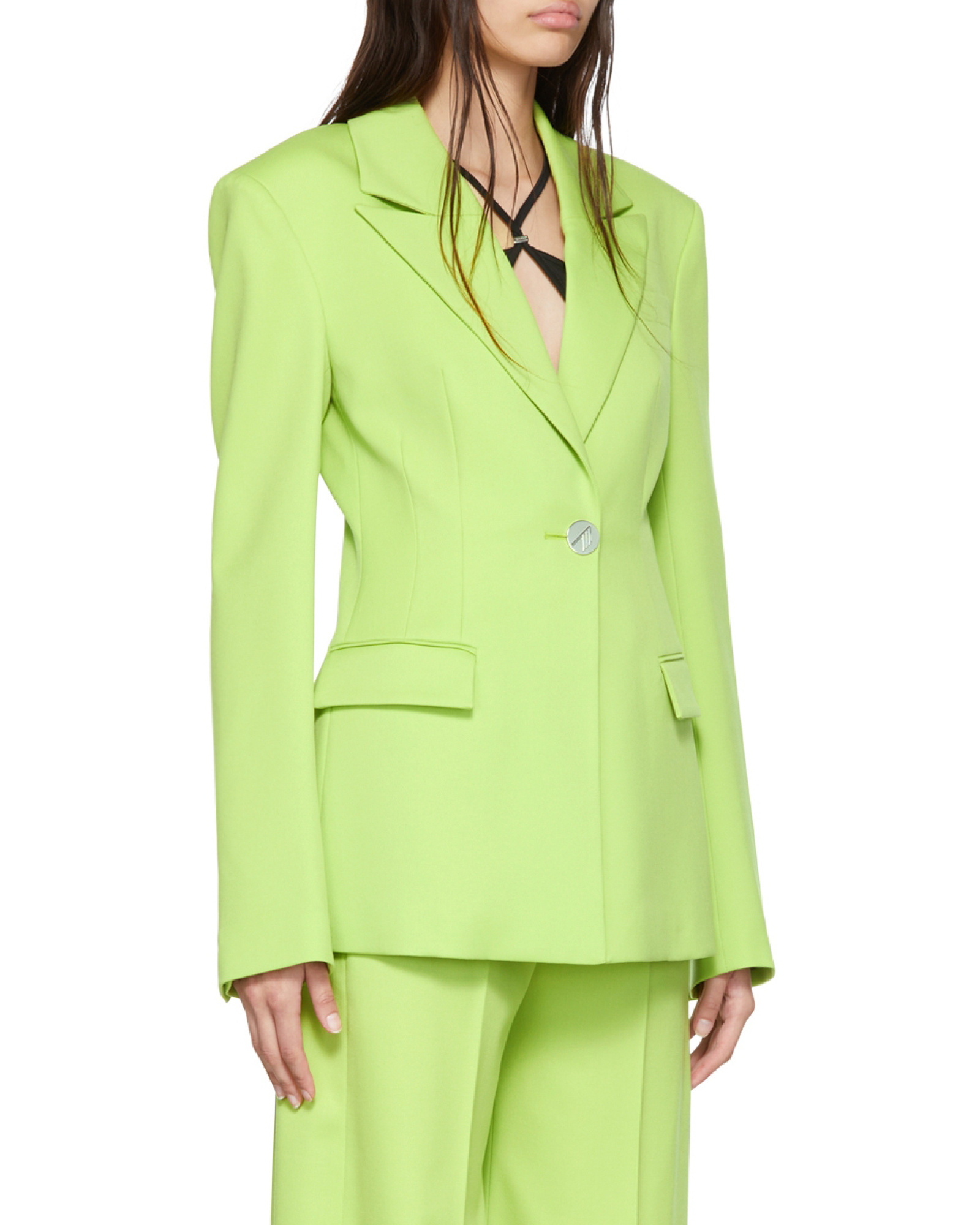 Attico Green Single-breasted Blazer In Yellow