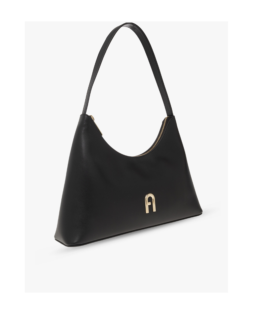 Furla Logo-plaque Leather Shoulder Bag In Black