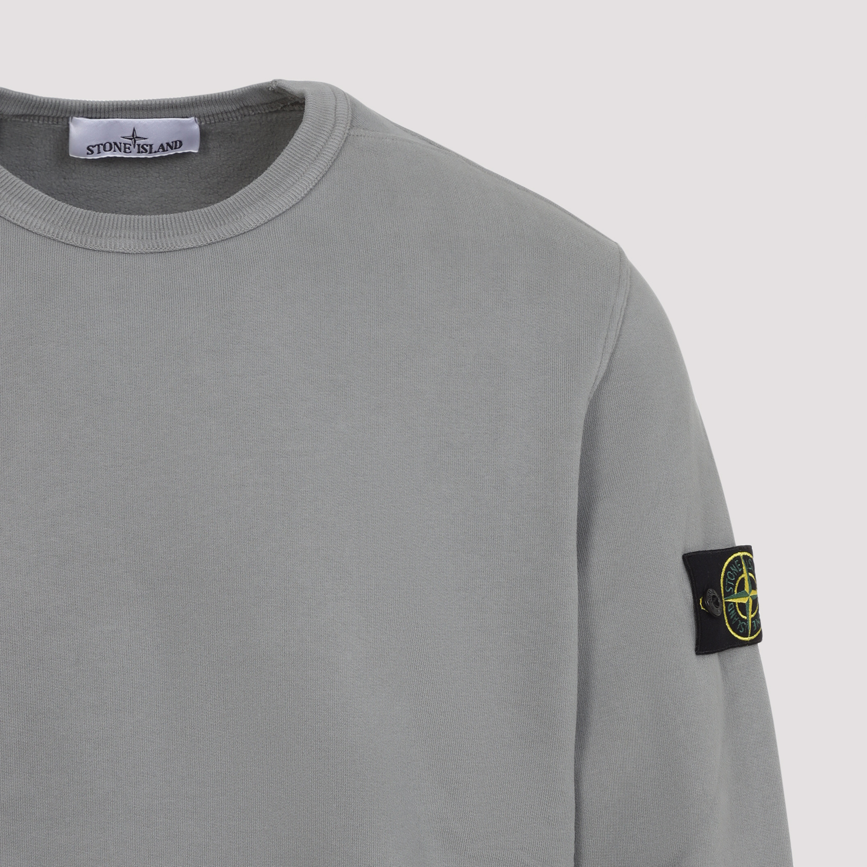 Stone Island Grey Cotton Crew Neck Sweater In Gray
