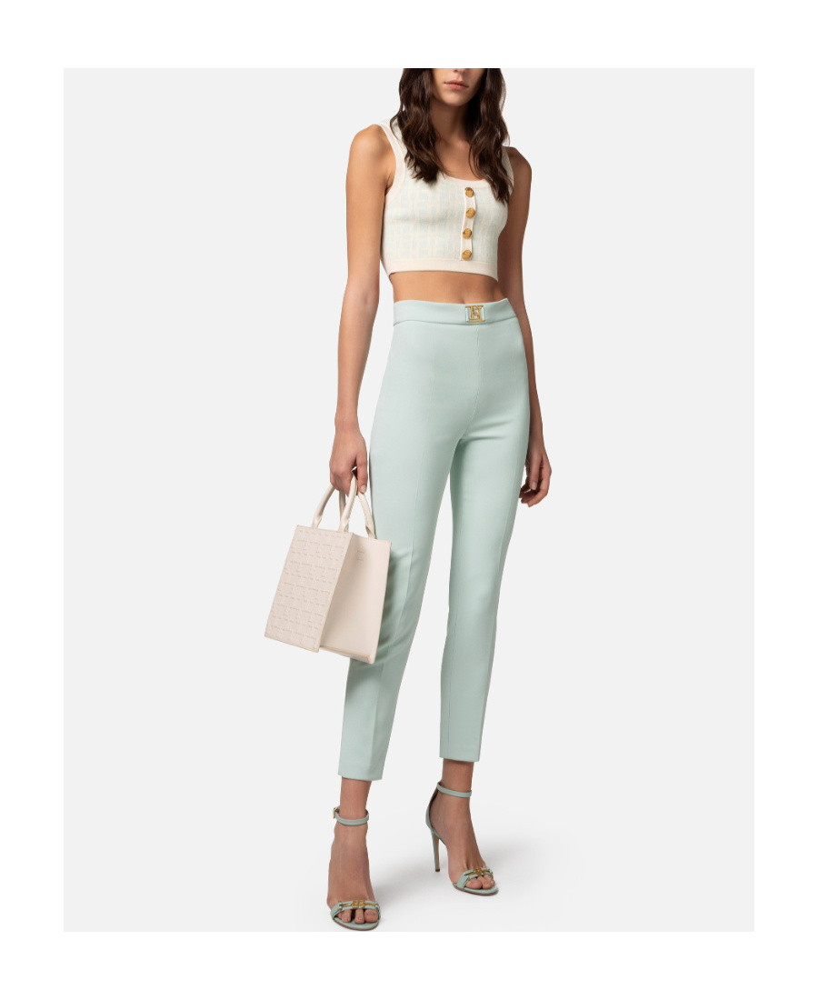 Elisabetta Franchi Logo-plaque Straigh-leg Trousers In Gray