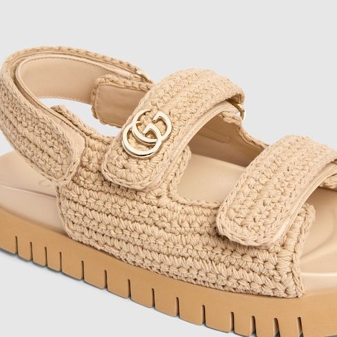Gucci Beige Crochet Sandals In Sand