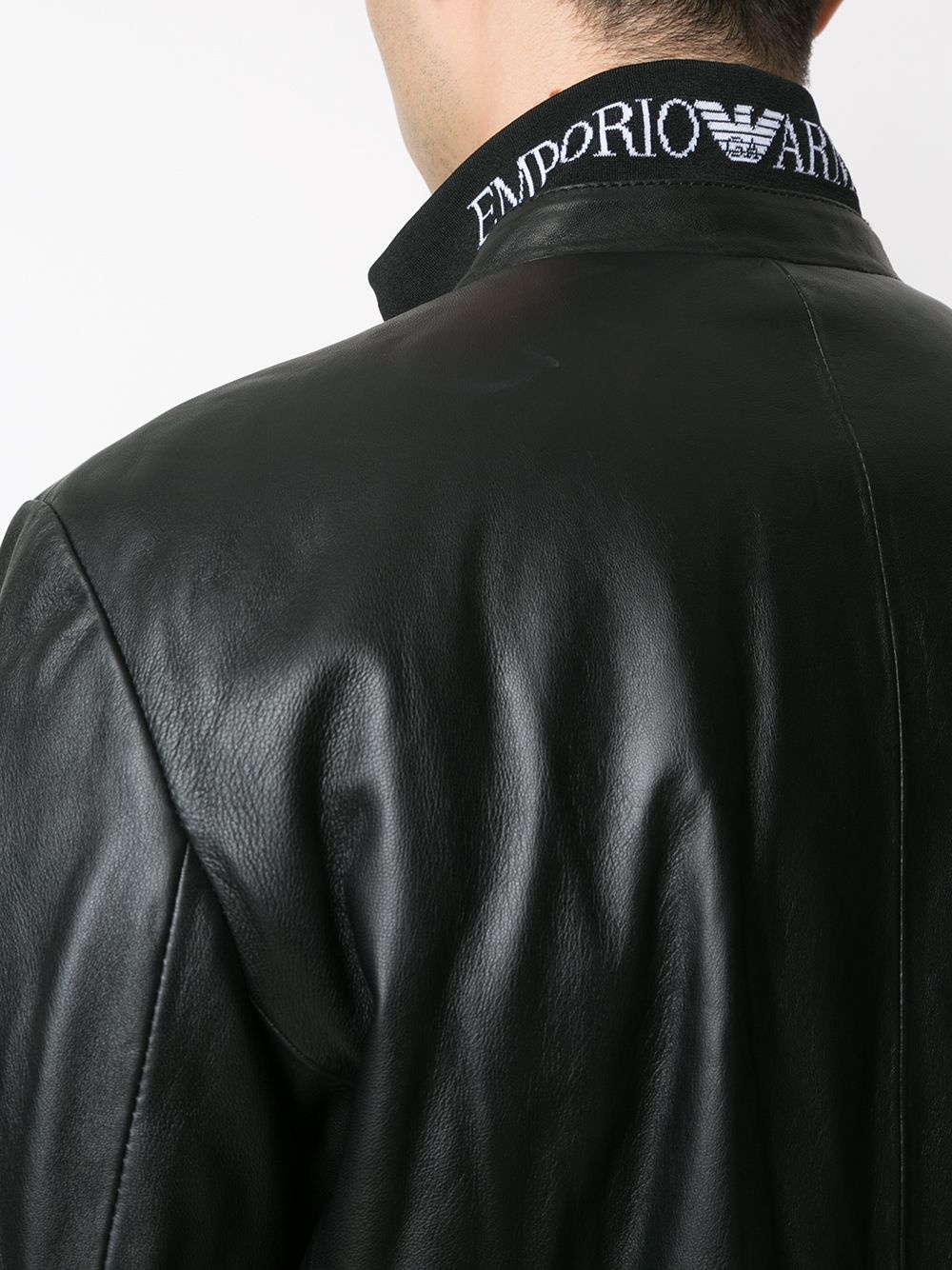 Emporio Armani Blouson Aus Nylon Mit Durchgehender Mikro-stickerei Mit Adler-motiv In Black