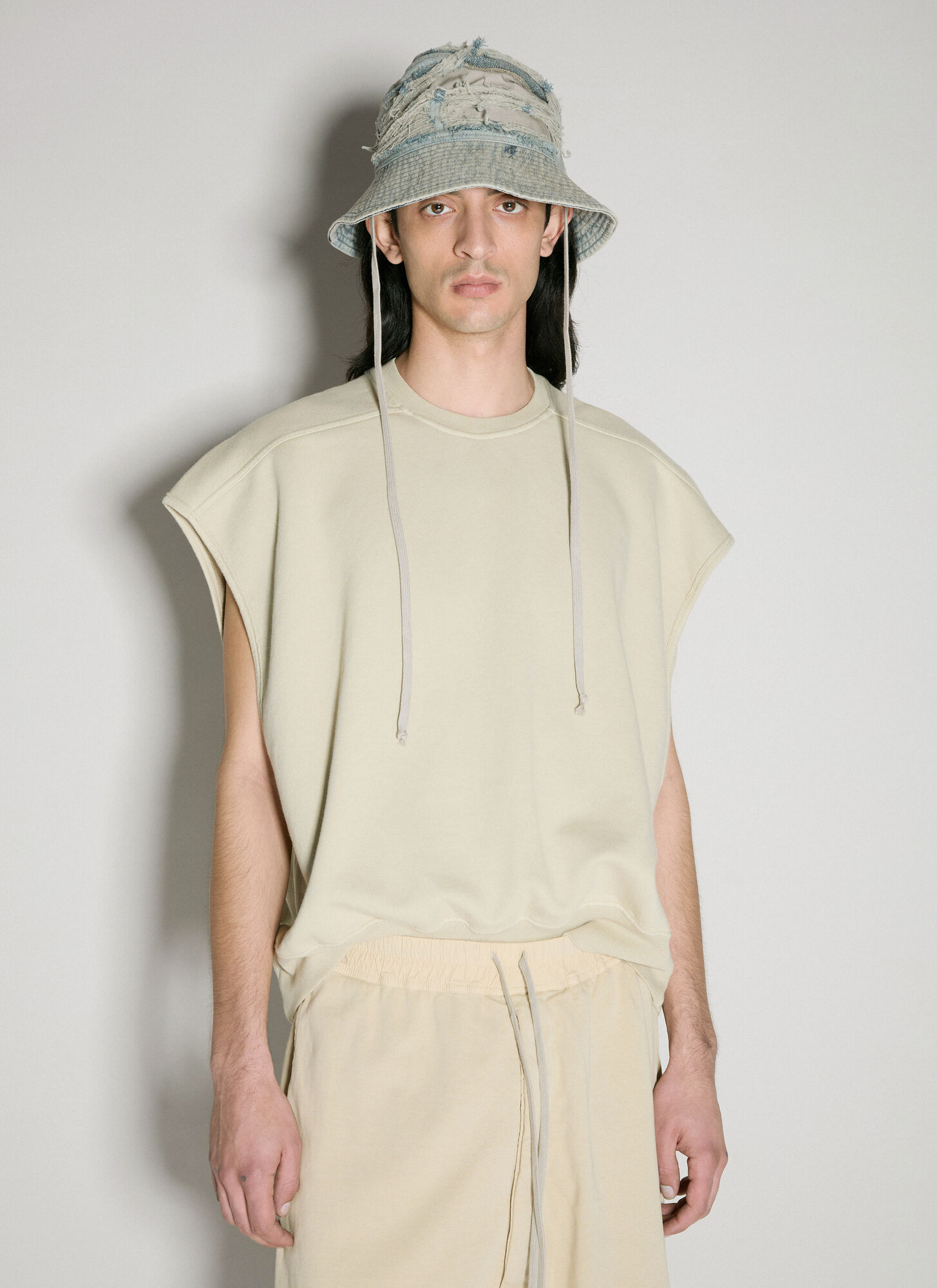 Rick Owens Drkshdw Distressed Denim Bucket Hat In Blue