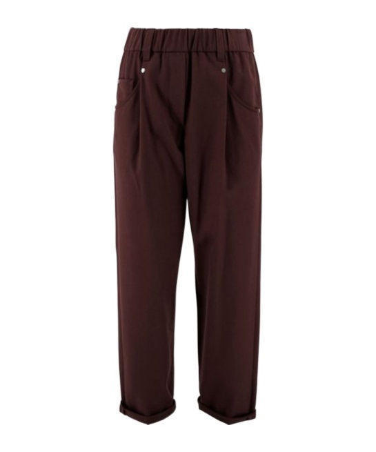 Brunello Cucinelli Elastic Waist Casual Pants In Burgundy