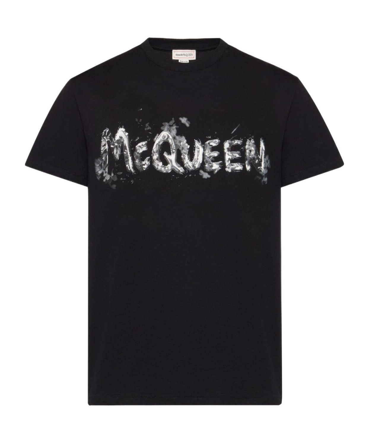 Alexander Mcqueen Black T-shirt With Graffiti Logo Print In Cotton Man In Black