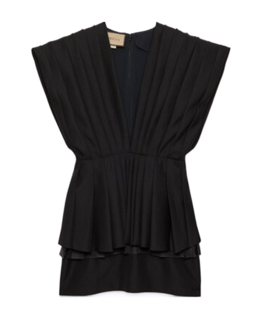 Gucci Pleated Wool Mini Dress In Black