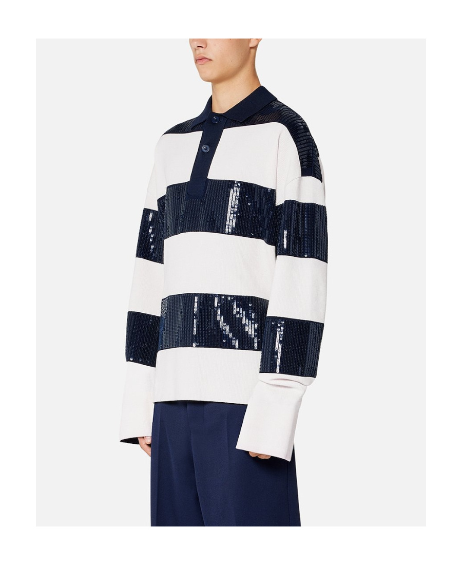 Ami Alexandre Mattiussi Stripe Sequin-embellished Polo Shirt In White